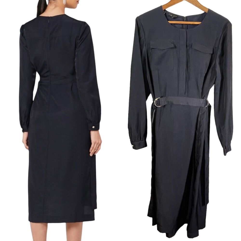 Ted Baker London Aminna Midi Dress Blue SIZE 14-16 US Belted SIZE 6 UK Womens